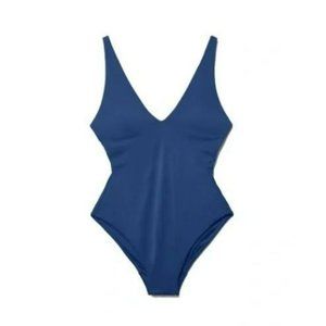 Everlane V-Neck One Piece Swimsuit Blue Size L NWT